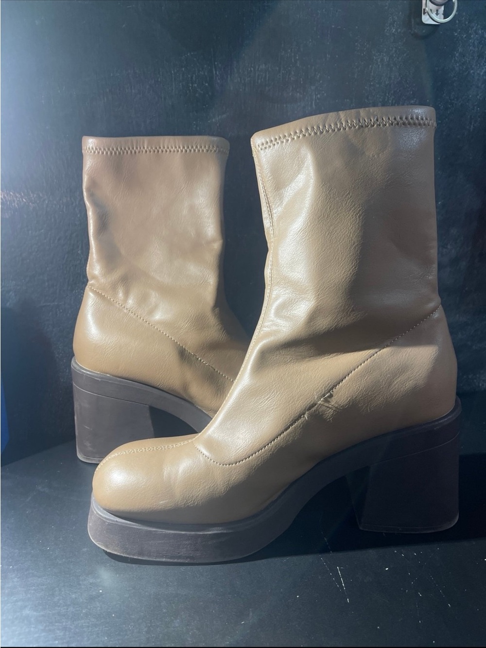 Brown heel slip on boots